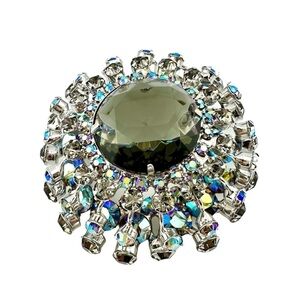 Juliana D&E Brooch Domed, Layered Aurora Borealis Rhinestone Pin Vintage